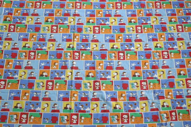 SNOOPY スヌーピー フライングエース ウッドストック 12パターン パネル柄 ヴィンテージ USEDフラットシーツ(1/4) ファブリック 生地