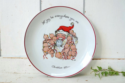 キューピー ローズオニール クリスマス 限定版 サンタクロース 陶磁器 1973年 ヴィンテージ 絵皿 プレート 飾り皿 コレクタープレート
