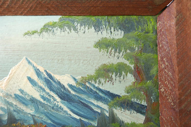 雪山 滝 針葉樹林 ハンドペイント 木製フレーム入り ヴィンテージ 油絵 風景画 アート USA