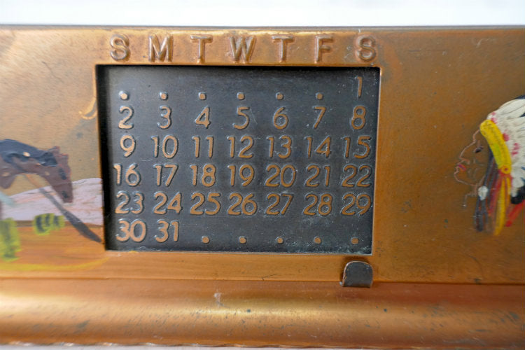 ネイティブアメリカン 酋長 インディアン コッパー製 50's ヴィンテージ デスクカレンダー 卓上カレンダー スーベニア品 USA