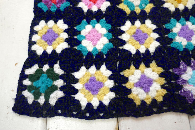 レトロ ハンドメイド モチーフ編み ヴィンテージ ニット ブランケット グラニーブランケット USA