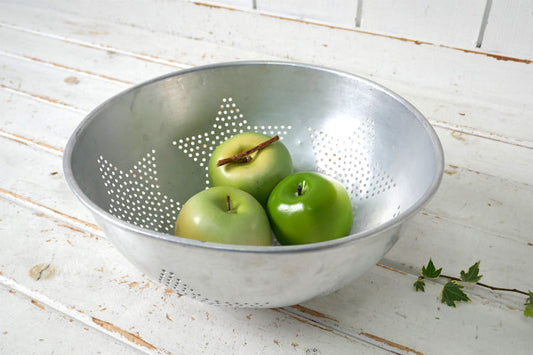 シャビー スター 星モチーフ アルミ製 脚付き ビッグサイズ ヴィンテージ コランダー 水切りボウル USA