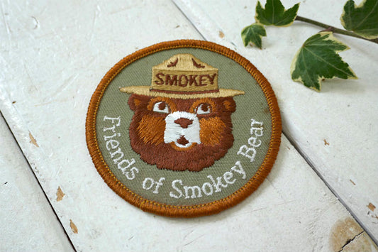 1940y~ スモーキーベア 刺繍 Friends of Smokey Bear ビンテージ ワッペン OLDパッチ メッセージ付き キャラクターUSA