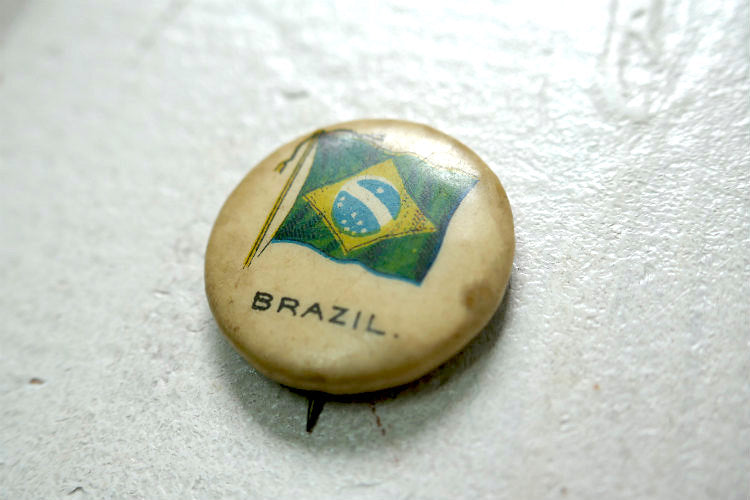 1896y ブラジルBRAZIL FLAG 国旗 ヴィンテージ OLD 缶バッジ USA アクセサリーWhitehead&Hoag Co