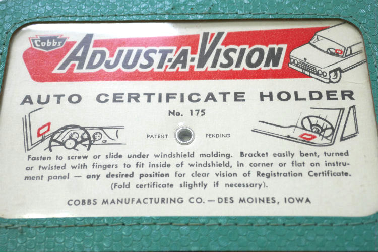 1940~1950y ADJUST-A-VISION 自動車 アメ車 レジストレーション 登録証 デッドストック ヴィンテージ 証明書ホルダー カーアクセサリー USA