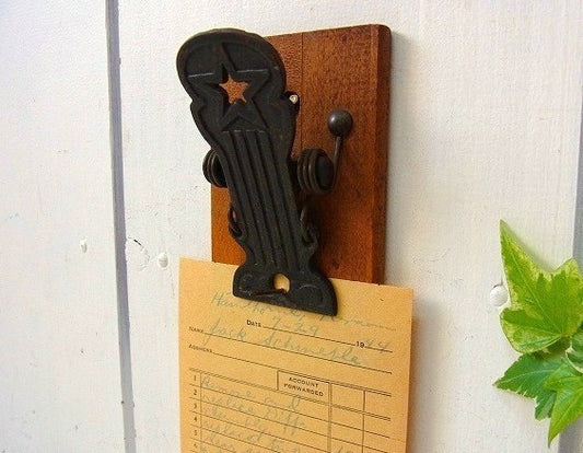 【★柄×木製×アイアン製】クリップ式・アンティーク・伝票刺し/レシートホルダー USA