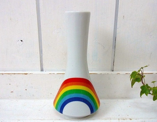 レインボー柄・陶器製・ヴィンテージ・フラワーベース/花瓶/花器