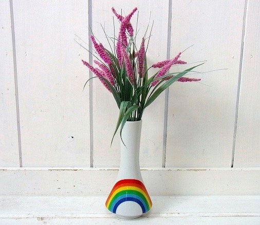 レインボー柄・陶器製・ヴィンテージ・フラワーベース/花瓶/花器