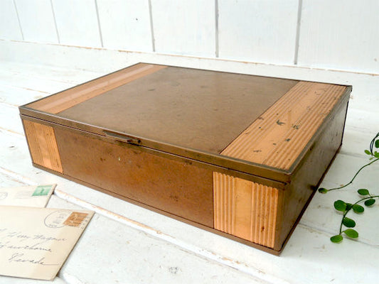 ノスタルジック・ハンマードフィニッシュ・銅板製・アンティーク・ウッドボックス・収納ケース・木箱