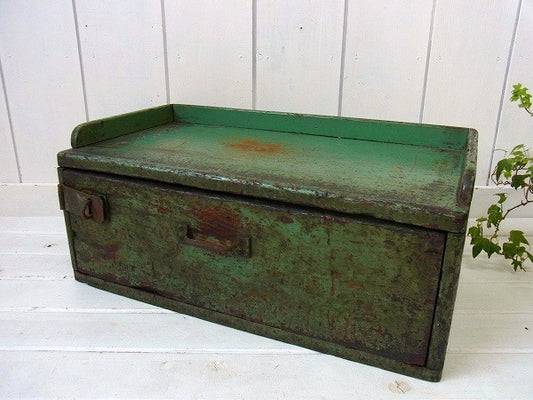 【グリーンカラー】オールドボックス・木箱・アンティーク・金庫・キャッシュ&ツールボックス・USA