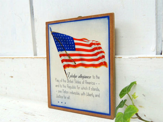 48★【アメリカ合衆国/忠誠の誓い】星条旗・壁掛け式・ヴィンテージ・木製サイン/アドバタイジング