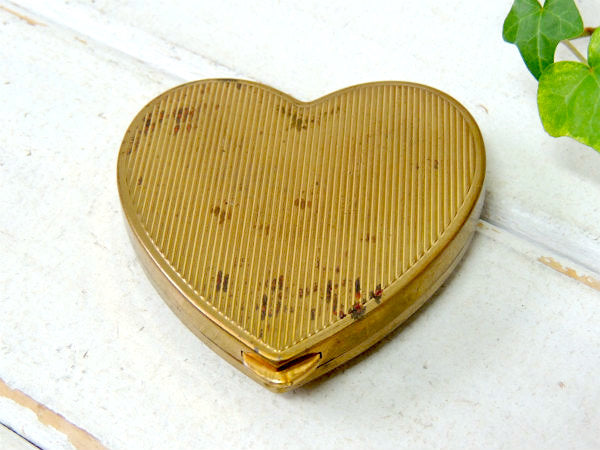 US NAVY アメリカ海軍・真鍮製・ハート型・アンティーク・ミリタリー・コンパクトミラー 鏡