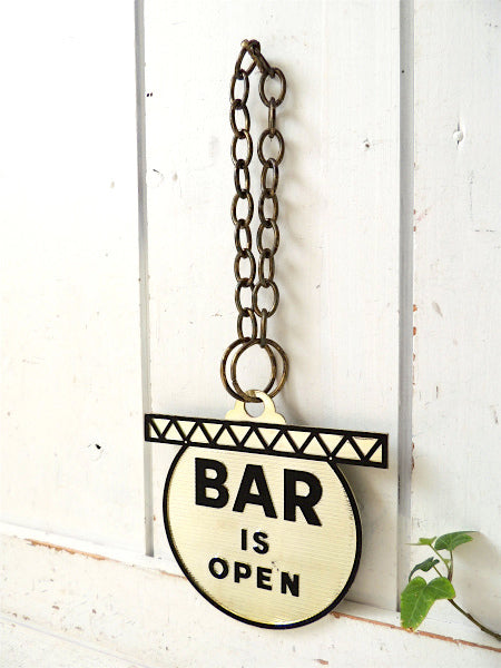 【ミッドセンチュリー・60s】ビンテージ・ゴールド×ブラック・オープン&クローズ・BARサイン・看板