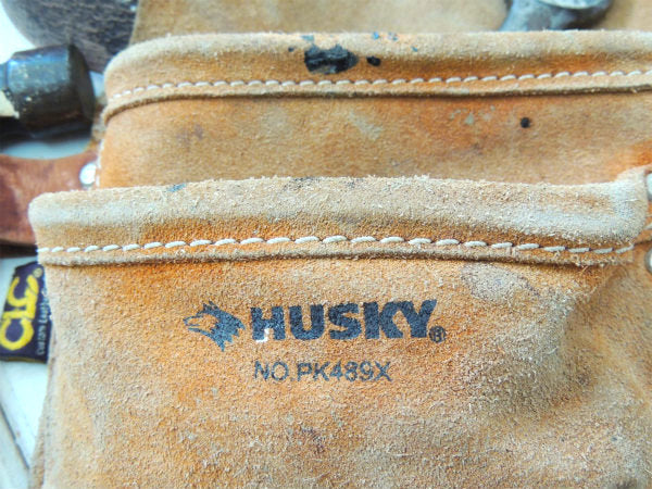 HUSKY レザー×スエード製・ベルト付き・ヴィンテージ・ツールエプロン 工具 エプロン DIY