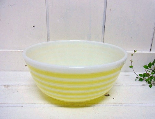 【PYREX】パイレックス・イエロー・レインボーストライプ・ボウル(L) /食器