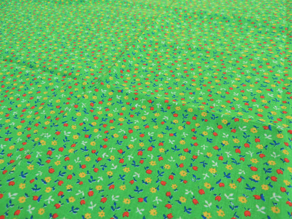 USA!グリーン色・小花&チューリップ柄・デッドストック・ヴィンテージ・ファブリック/生地