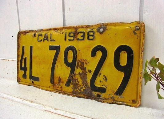 カリフォルニア州・1938年・ヴィンテージ・ナンバープレート・カーライセンスプレート USA