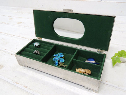 【シルバートーン】ミラー付き・ヴィンテージ・ジュエリーケース・宝石箱・ジュエリーボックス USA