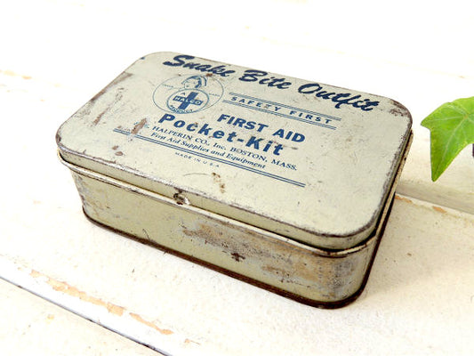 1950y~Snake・ヘビ ファーストエイド・ヴィンテージ・救急箱・ブリキ缶・