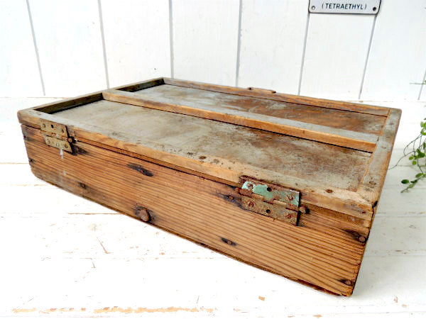 USA ブルーグレー 仕切り ヴィンテージ 木箱 ウッドボックス 工具箱 ツールボックス ガレージ