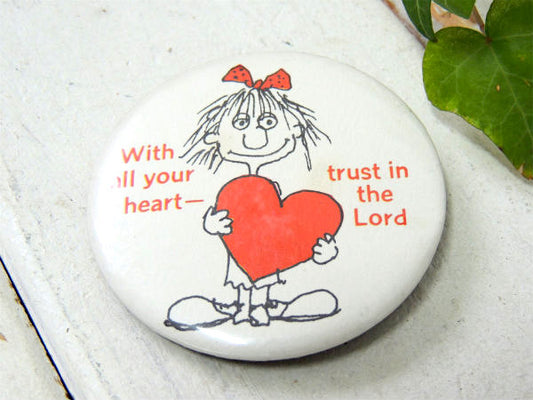 ハート 女の子 心の底から神様を信じなさい メッセージ付き ヴィンテージ 缶バッジ USA