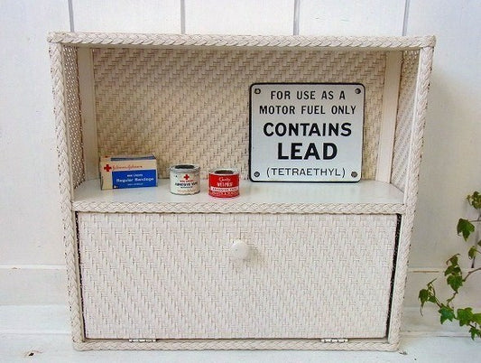 白色・扉付き・アンティーク・ウィッカーシェルフ/飾り棚 USA