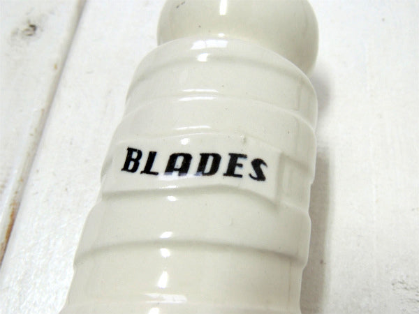 BLADES・BARBER 床屋 サインポール・セラミック製・ヴィンテージ・カミソリ刃入れ USA