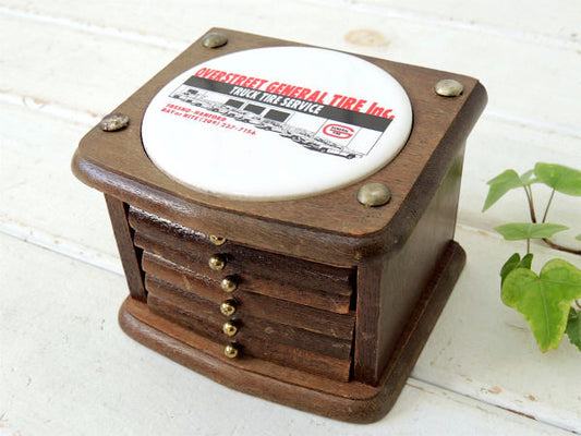 【GE TIRE・タイヤ・トラック】アドバタイジング・木製・ビンテージ・コースターセット・アメ車