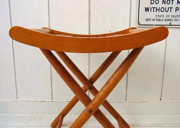 木製・アンティーク・フォールディングスツール/折り畳みイス/木製椅子 USA