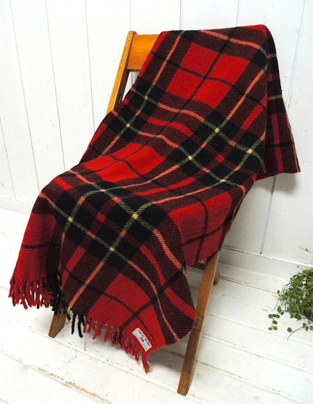 TROY ROBE レッド タータンチェック ウール製 50s ヴィンテージ ブランケット ひざ掛け