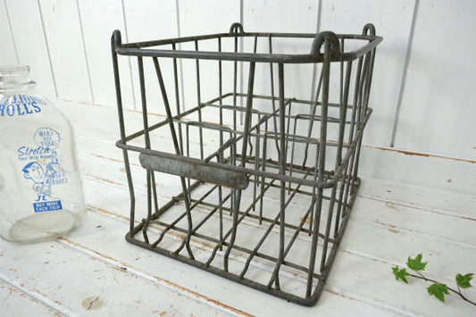 UNITED DAIRIES メタル 65y ビンテージ ミルククレート 仕切り ミルクケース US ミルクボトルケース キャリーケース