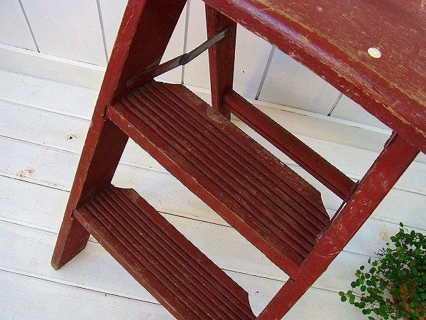 赤茶色・木製・アンティーク・ステップラダー/脚立　USA