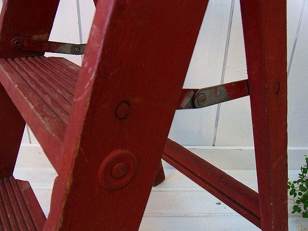 赤茶色・木製・アンティーク・ステップラダー/脚立 USA