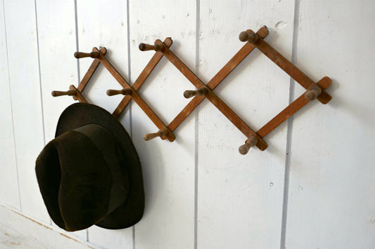 レトロ 木製 壁掛け 伸縮式 ヴィンテージ ハットラック コートフック ウォールフック 里帰り品
