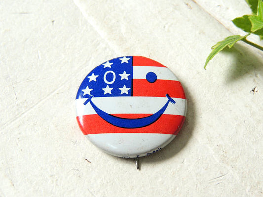 【USA星条旗×スマイル】smile・笑顔・★・1960~70s・ヴィンテージ・缶バッジ・USA