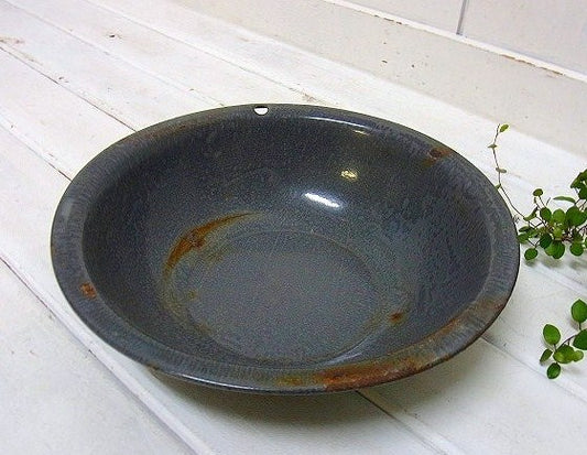 【グレーのマーブル模様】ホーロー製・アンティーク・洗面器・ボウル・USA