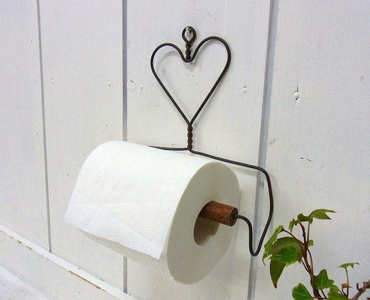 ハート形・アイアン製・アンティーク・トイレットペーパーホルダー/タオルハンガー USA
