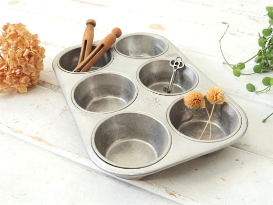 【Hercules Ware】NY・アルミ製・ヴィンテージ・マフィンモールド・菓子型・6穴 USA