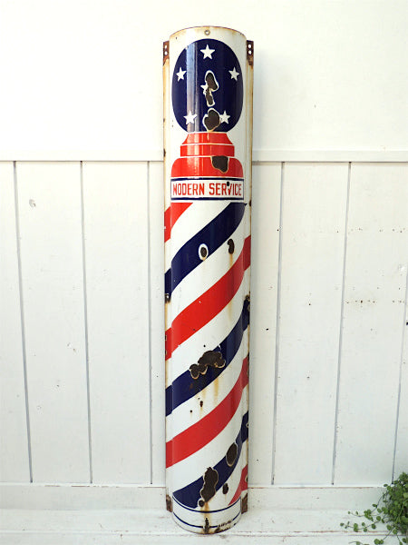 ★ BARBER SHOP 30s・サインポール・アンティーク・ホーロー看板・モダンデザイン・サイン