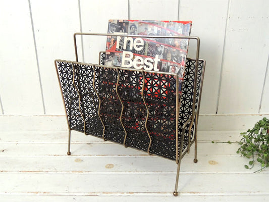 【ミッドセンチュリー】ブラック×ゴールド・ヴィンテージ・マガジンラック・レコードスタンド
