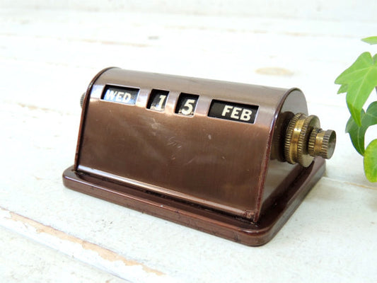 【パークシャーマン】ゴールドブラウン・アンティーク・デスクカレンダー/卓上カレンダー・USA・メタル