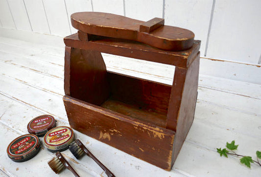 USA 木製 ビンテージ 靴磨き ボックス 道具入れ シューケアボックス OLD ツールケース