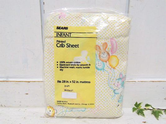 SEARS シアーズ・メルヘン動物柄・デッドストック・ヴィンテージ・ベビーシーツ(ボックスタイプ)