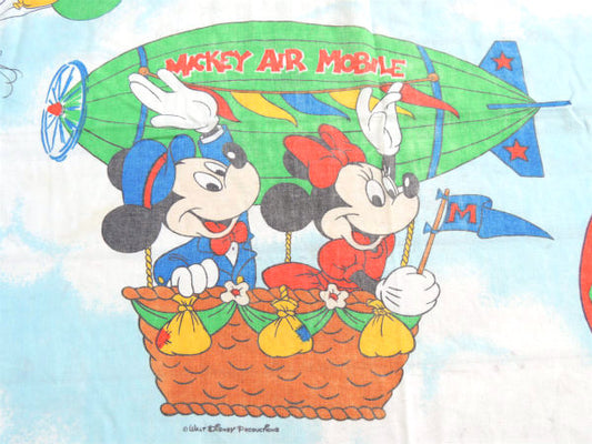 【ミッキー&フレンズ】ディズニー・空飛ぶ飛行船・ヴィンテージ・ユーズドシーツ(ボックスタイプ)USA