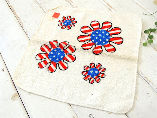 フラワー&星条旗・CANNON社・デッドストック・70's・ヴィンテージ・ハンドタオル・コットン