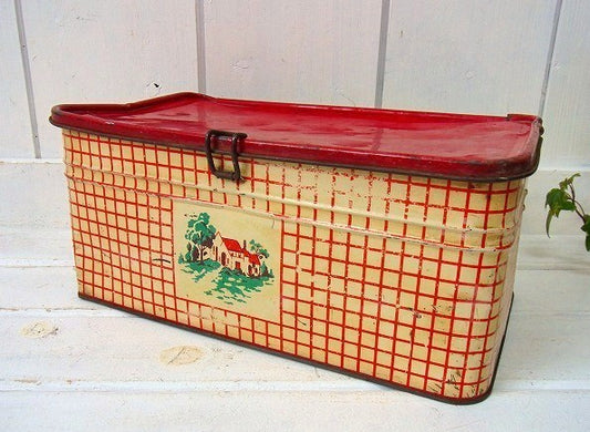 【Golden Cookies】チェック柄・アンティーク・ティン缶/クッキー缶 USA