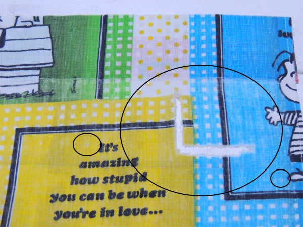 【スマイル・スヌーピー】ピーナッツの仲間・パネル柄・70'ヴィンテージ・ユーズドシーツ(フラット)