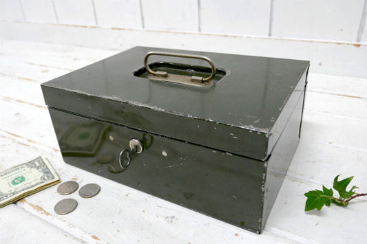 【ASCO】鍵付き・2段式・カーキ・メタル製・工業系・ヴィンテージ・キャッシュボックス・金庫 USA