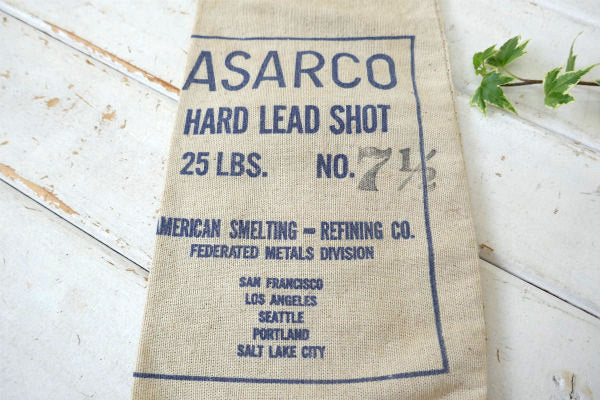ASARCO HARD LEAD SHOT 銃 キャンバス地 ヴィンテージ 弾丸袋 布袋 アメリカ製