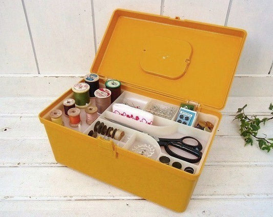 【WILSON】山吹色・2段式・ヴィンテージ・ソーイングボックス/裁縫箱/手芸 USA